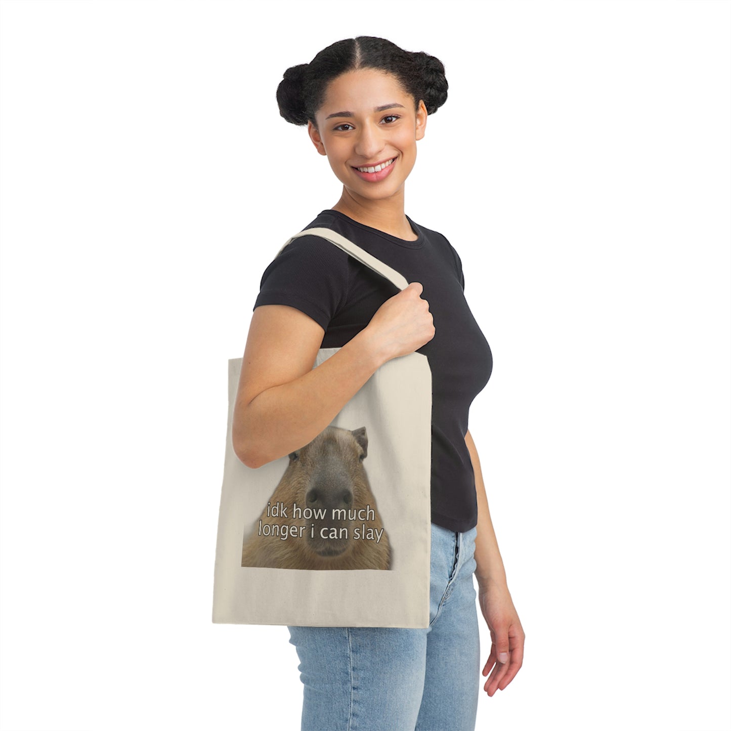 Capybara Funny 'idk how much longer I can slay" Eco-Friendly Meme Tote Bag